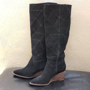 Black thigh high boots with wedge